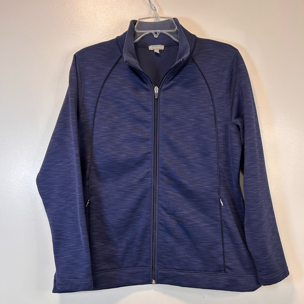 T by Talbots Navy Full-Zip Fleece Athletic Jacket pockets Women’s Large Petite